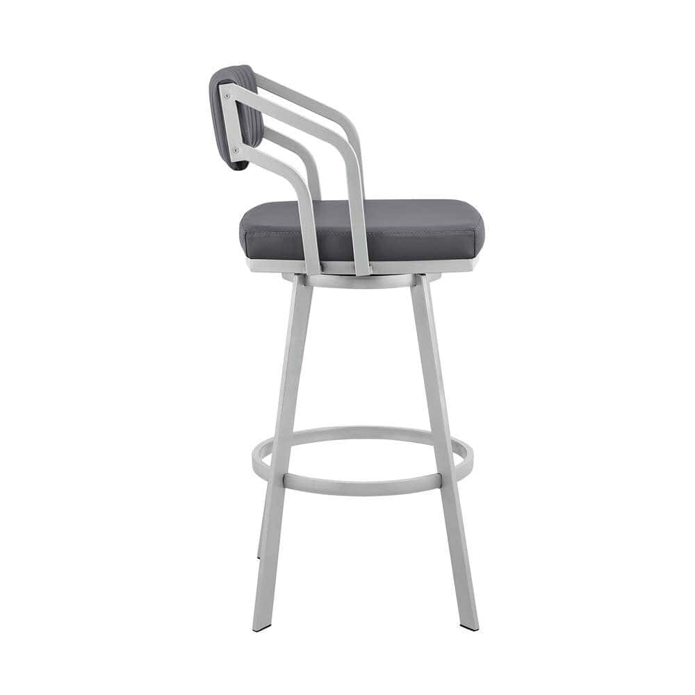 Armen Living - Scranton 26in Swivel Slate Grey Faux Leather and Silver Metal Bar Stool - 795044878233 veiw 3