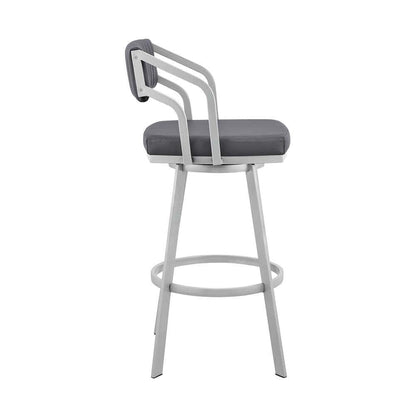 Armen Living - Scranton 26in Swivel Slate Grey Faux Leather and Silver Metal Bar Stool - 795044878233 veiw 3