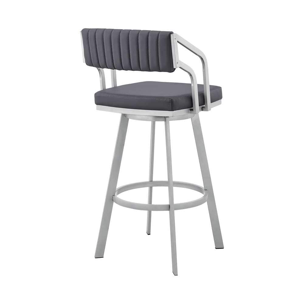 Armen Living - Scranton 26in Swivel Slate Grey Faux Leather and Silver Metal Bar Stool - 795044878233 veiw 4