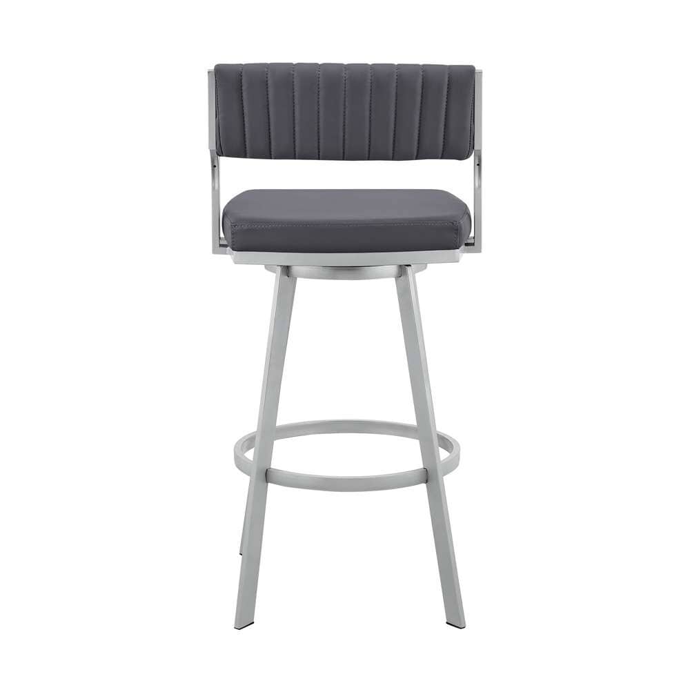 Armen Living - Scranton 26in Swivel Slate Grey Faux Leather and Silver Metal Bar Stool - 795044878233 veiw 5
