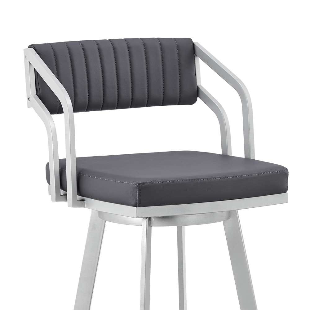 Armen Living - Scranton 26in Swivel Slate Grey Faux Leather and Silver Metal Bar Stool - 795044878233 veiw 6