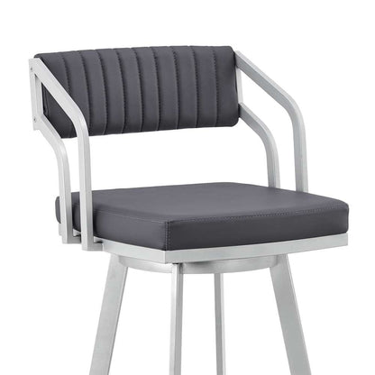 Armen Living - Scranton 26in Swivel Slate Grey Faux Leather and Silver Metal Bar Stool - 795044878233 veiw 6