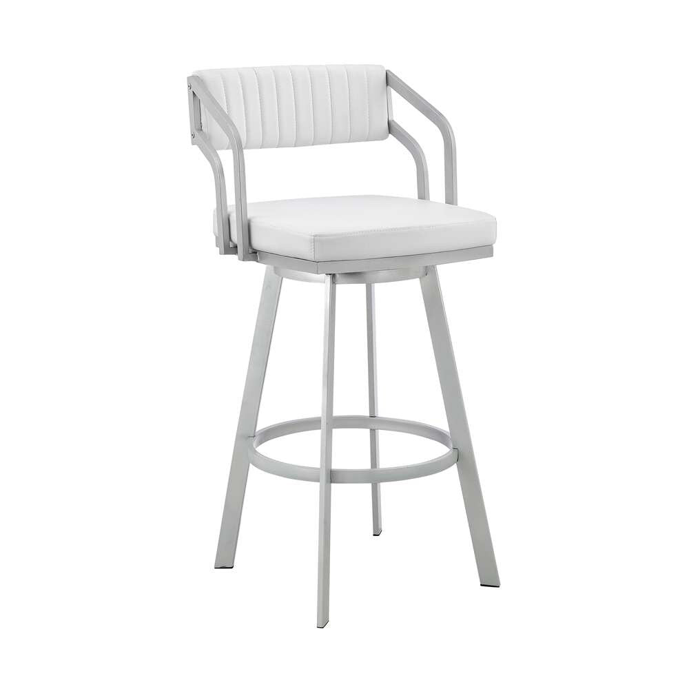 Armen Living - Scranton 26in Swivel White Faux Leather and Silver Metal Bar Stool - 795044878219 veiw 1