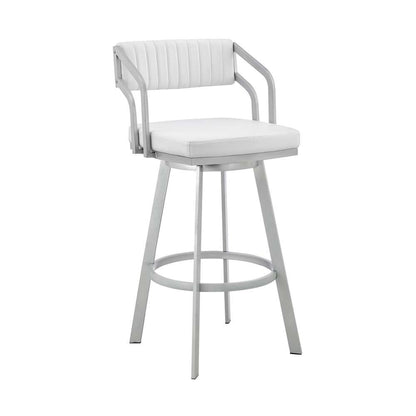 Armen Living - Scranton 26in Swivel White Faux Leather and Silver Metal Bar Stool - 795044878219 veiw 1