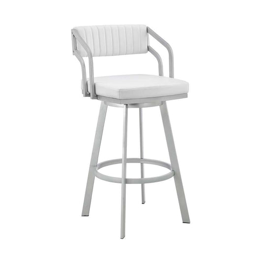Armen Living - Scranton 26in Swivel White Faux Leather and Silver Metal Bar Stool - 795044878219 veiw 1