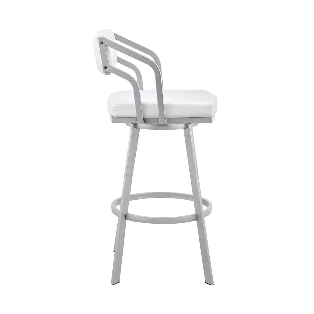 Armen Living - Scranton 26in Swivel White Faux Leather and Silver Metal Bar Stool - 795044878219 veiw 3