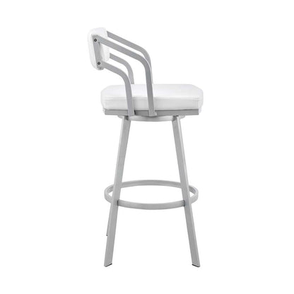 Armen Living - Scranton 26in Swivel White Faux Leather and Silver Metal Bar Stool - 795044878219 veiw 3