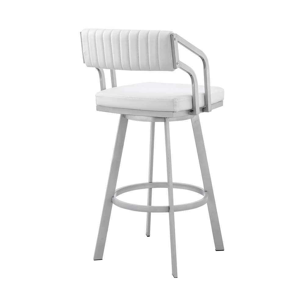 Armen Living - Scranton 26in Swivel White Faux Leather and Silver Metal Bar Stool - 795044878219 veiw 4