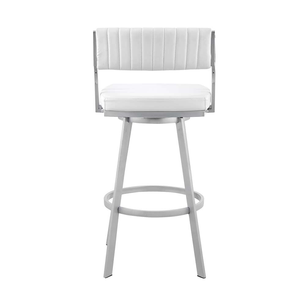 Armen Living - Scranton 26in Swivel White Faux Leather and Silver Metal Bar Stool - 795044878219 veiw 5
