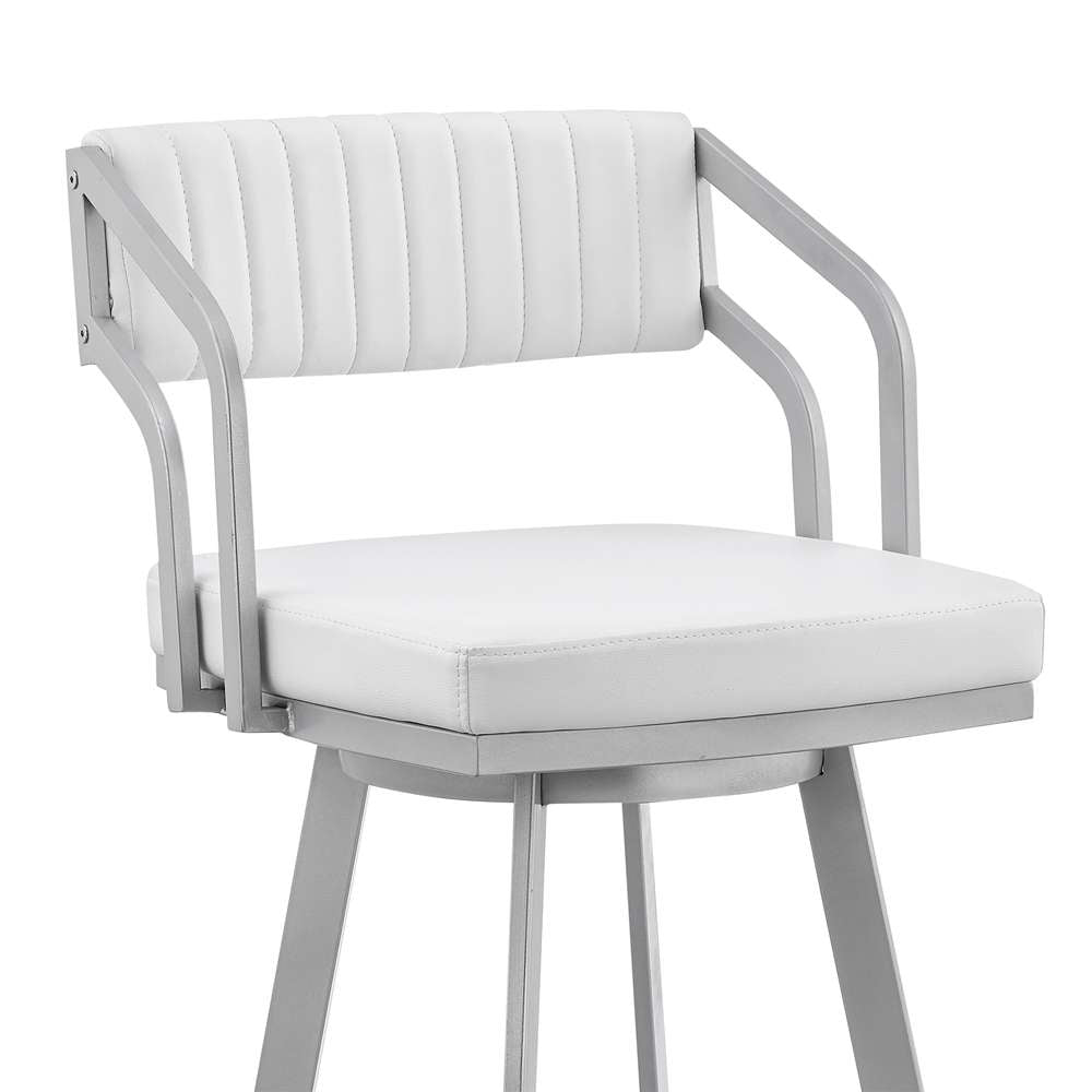 Armen Living - Scranton 26in Swivel White Faux Leather and Silver Metal Bar Stool - 795044878219 veiw 6