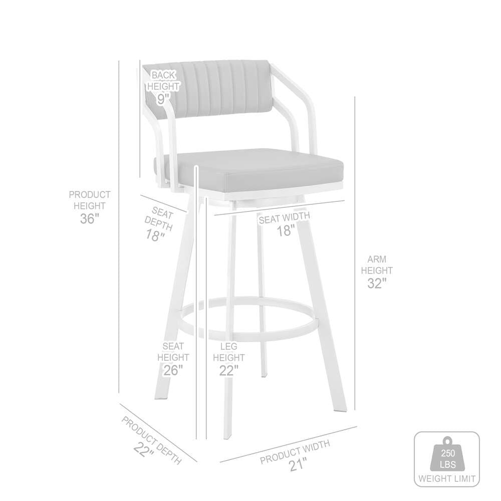 Armen Living - Scranton 26in Swivel White Faux Leather and Silver Metal Bar Stool - 795044878219 veiw 7