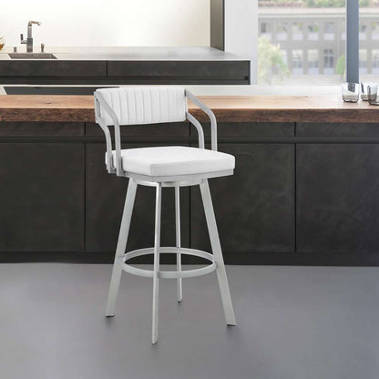 Armen Living - Scranton 26in Swivel White Faux Leather and Silver Metal Bar Stool - 795044878219 veiw 8