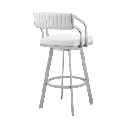 Armen Living - Scranton 30in Swivel White Faux Leather and Silver Metal Bar Stool - 795044878226 veiw 4