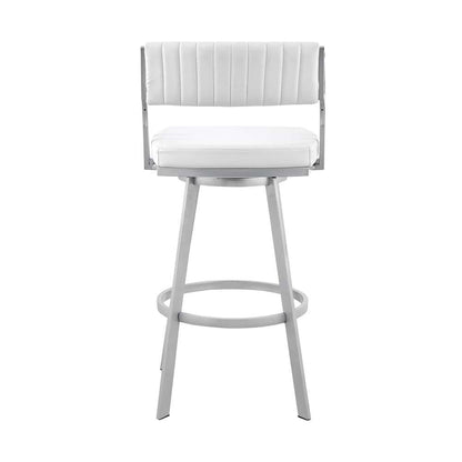 Armen Living - Scranton 30in Swivel White Faux Leather and Silver Metal Bar Stool - 795044878226 veiw 5