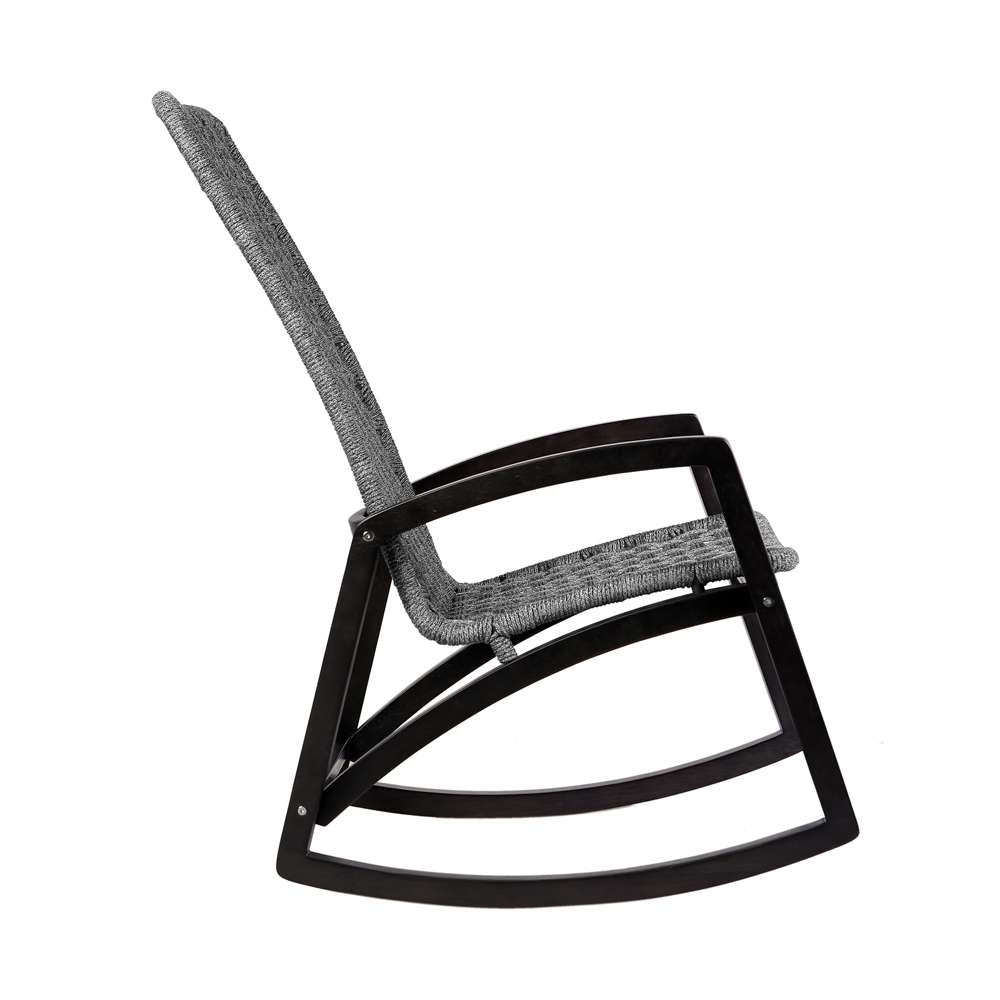 Armen Living - Sequoia Outdoor Patio Rocking Chair in Dark Eucalyptus Wood and Grey Rope - 840254332270 veiw 3