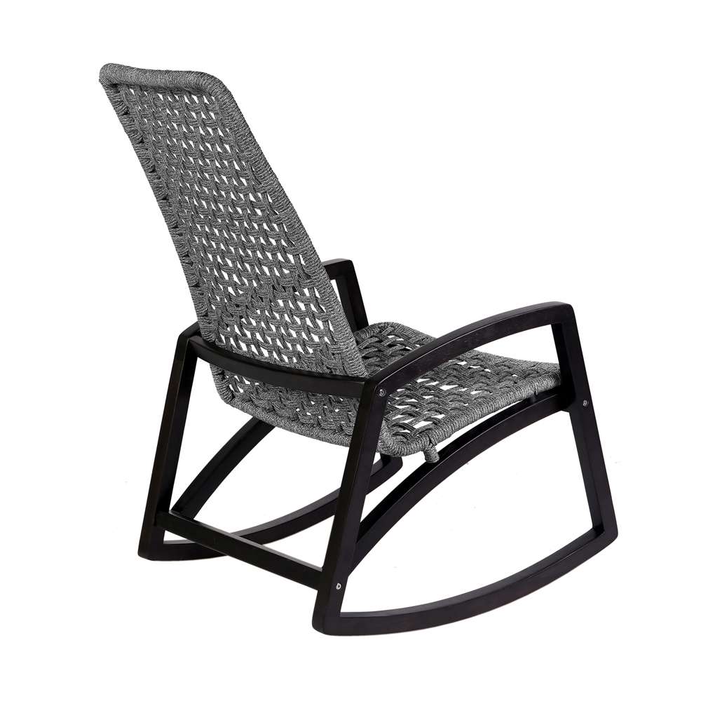 Armen Living - Sequoia Outdoor Patio Rocking Chair in Dark Eucalyptus Wood and Grey Rope - 840254332270 veiw 4
