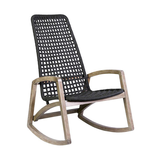 Armen Living - Sequoia Outdoor Patio Rocking Chair in Light Eucalyptus Wood and Charoal Rope - 840254332287 veiw 1