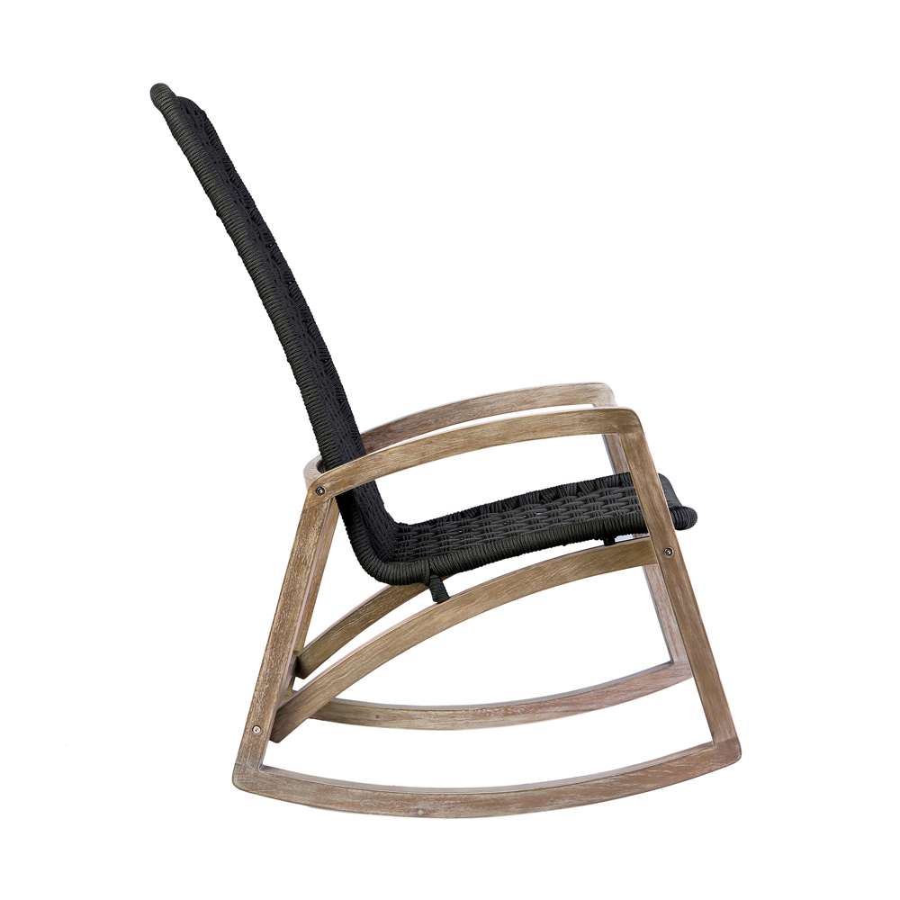 Armen Living - Sequoia Outdoor Patio Rocking Chair in Light Eucalyptus Wood and Charoal Rope - 840254332287 veiw 3