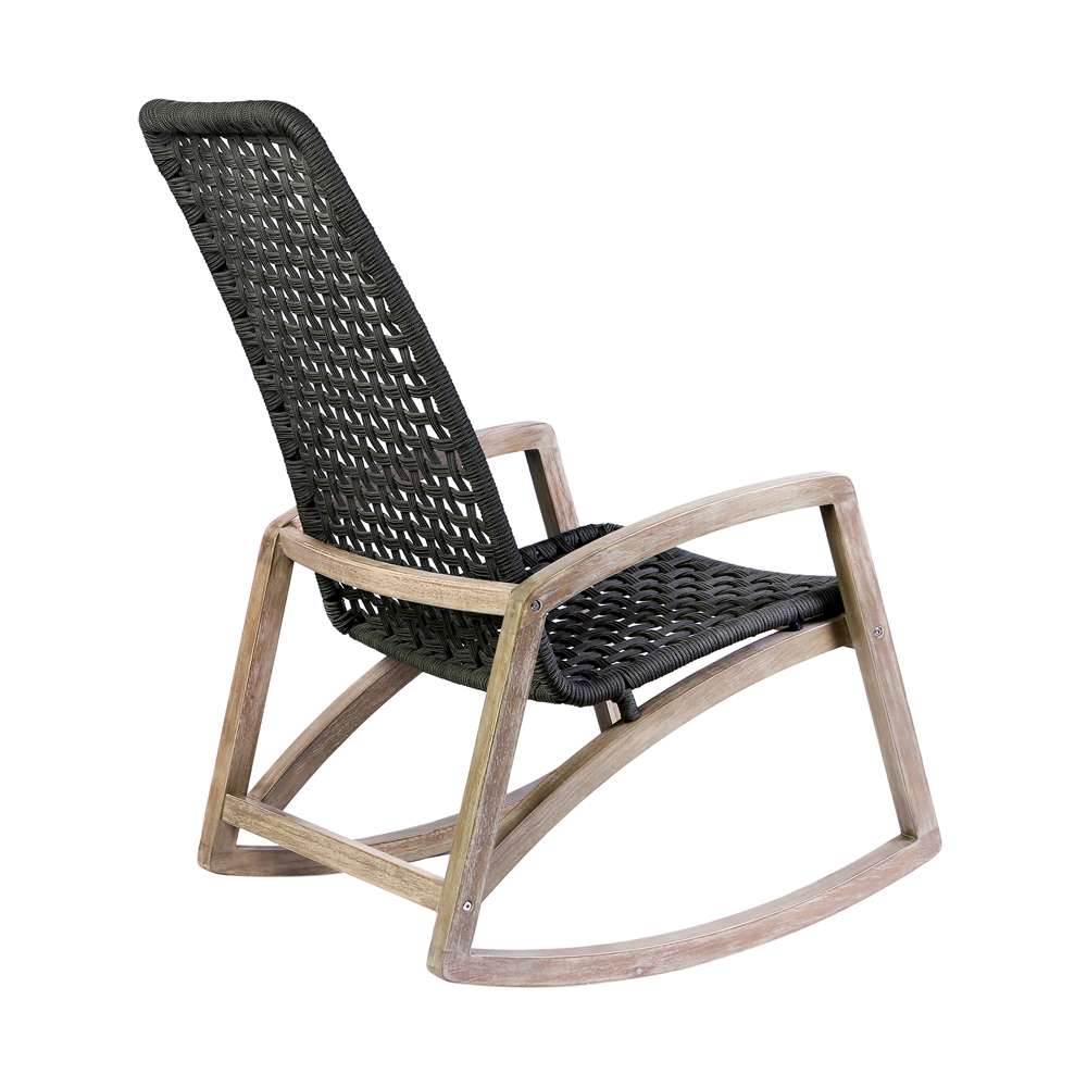 Armen Living - Sequoia Outdoor Patio Rocking Chair in Light Eucalyptus Wood and Charoal Rope - 840254332287 veiw 4