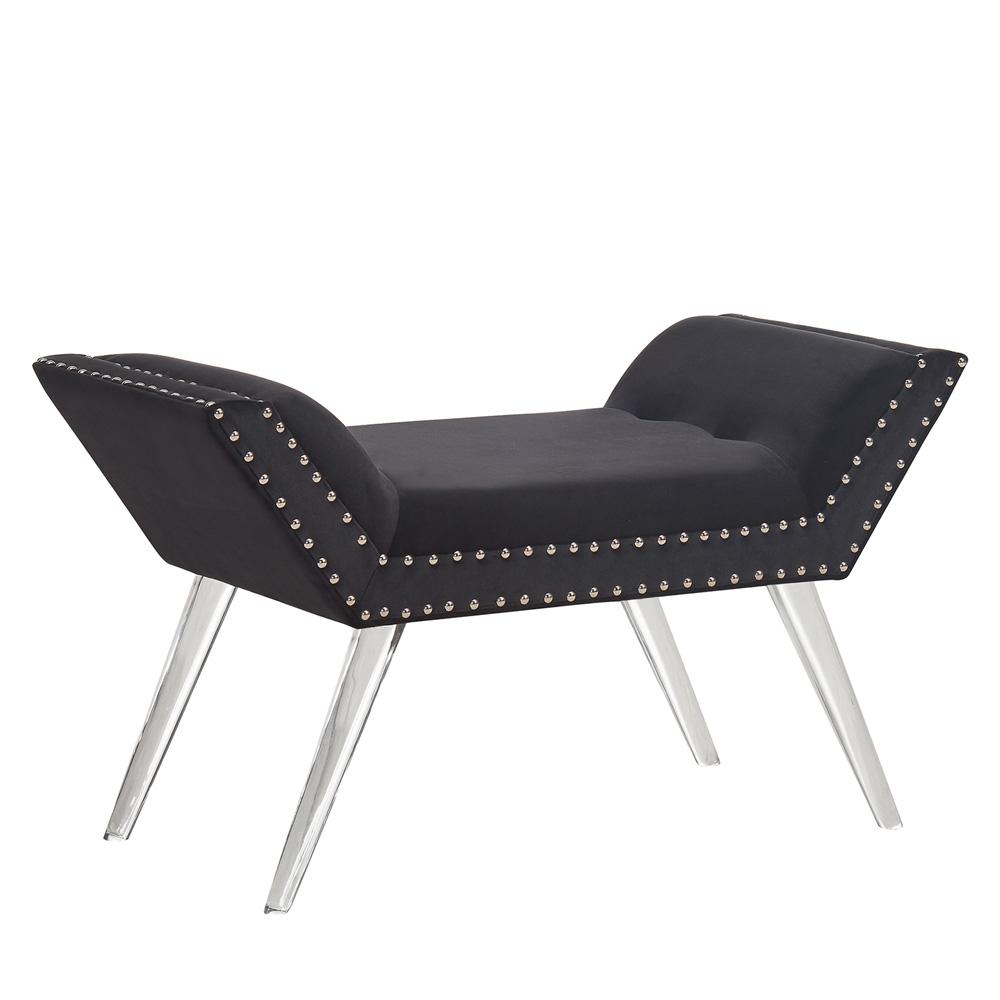 Armen Living - Silas Ottoman Bench in Black Tufted Velvet with Nailhead Trim and Acrylic Legs - LCSIBEBL veiw 1
