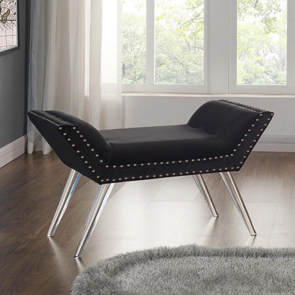 Armen Living - Silas Ottoman Bench in Black Tufted Velvet with Nailhead Trim and Acrylic Legs - LCSIBEBL veiw 2