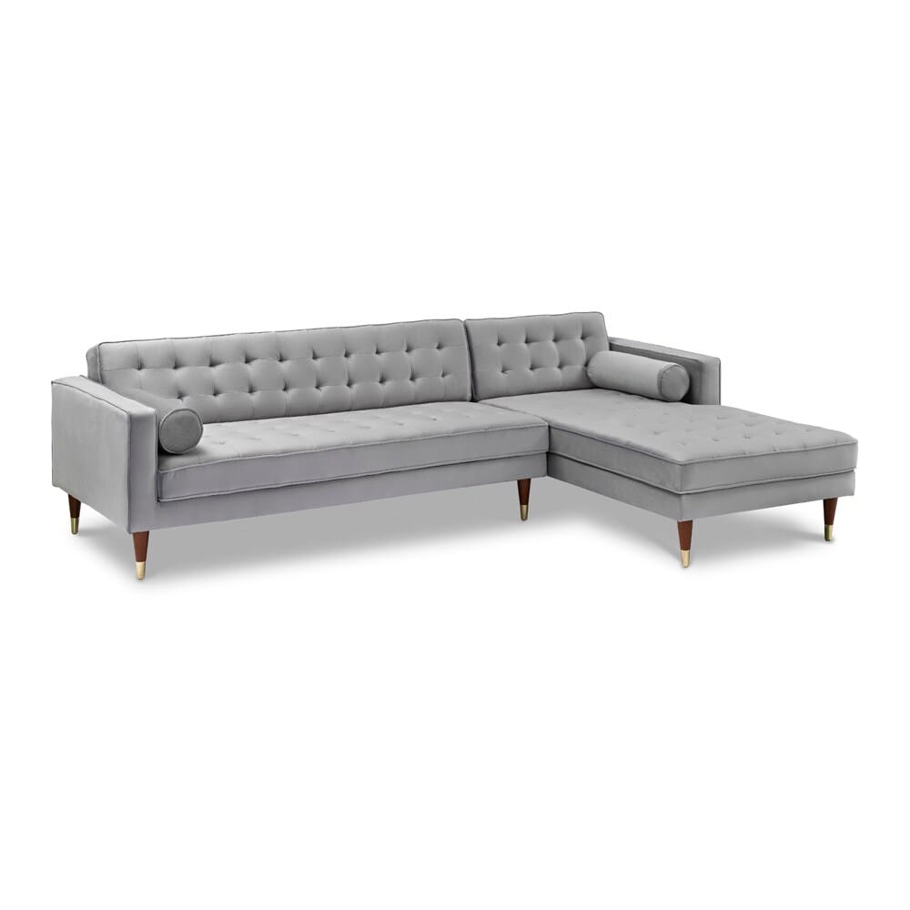 Armen Living - Somerset Gray Velvet Mid Century Modern Right Sectional Sofa - LCSMSEGRY veiw 2