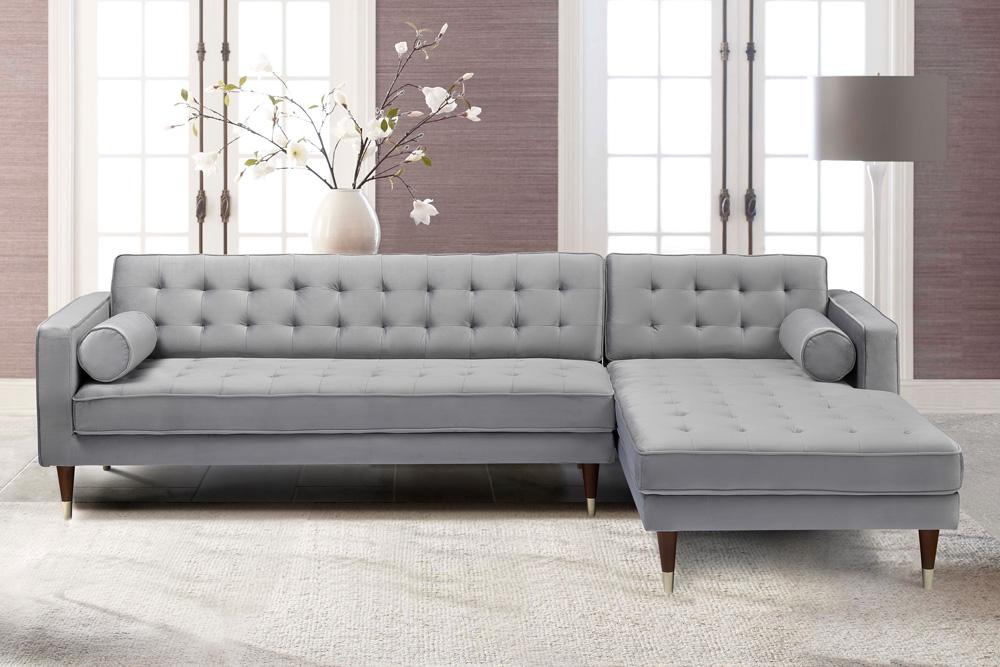 Armen Living - Somerset Gray Velvet Mid Century Modern Right Sectional Sofa - LCSMSEGRY veiw 4