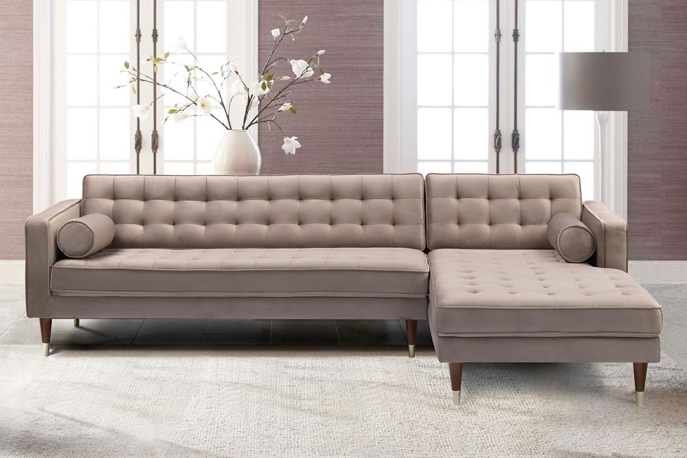 Armen Living - Somerset Taupe Velvet Mid Century Modern Right Sectional Sofa - LCSMSETAU veiw 4