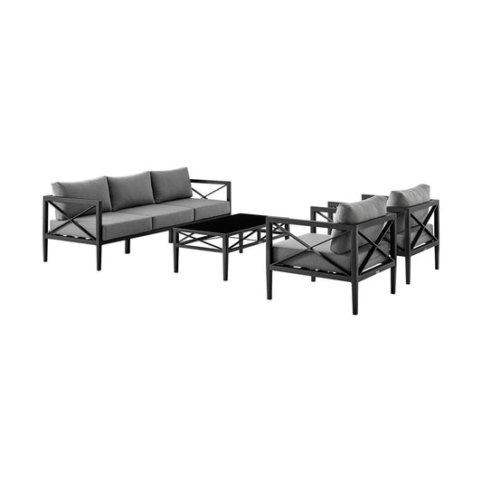Armen Living - Sonoma Outdoor 4 piece Set in Dark Grey Finish and Dark Grey Cushions - SETODSODKGR veiw 1