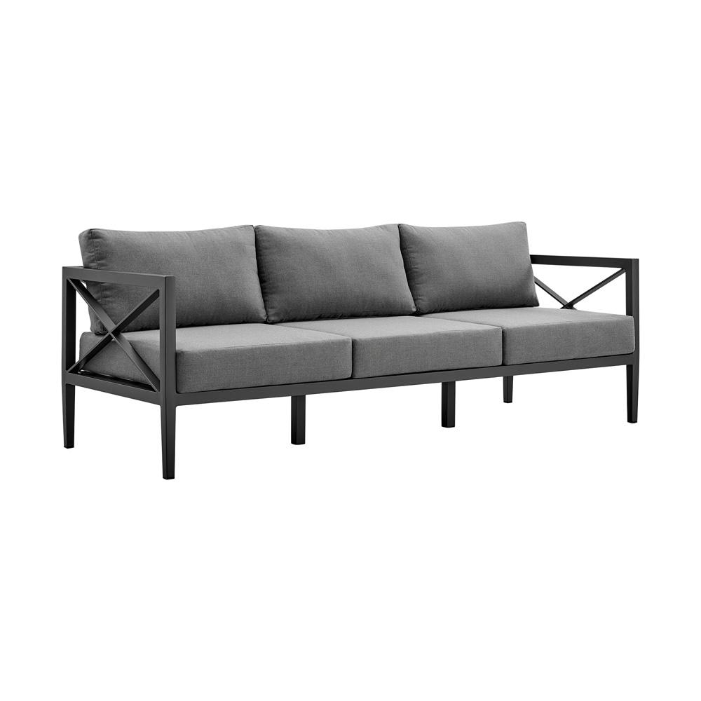 Armen Living - Sonoma Outdoor 4 piece Set in Dark Grey Finish and Dark Grey Cushions - SETODSODKGR veiw 3
