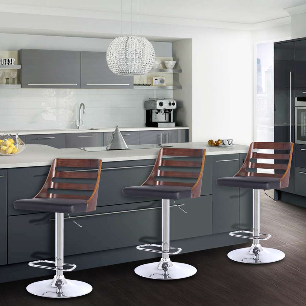 Armen Living - Storm Barstool in Chrome finish with Walnut wood and Black Faux Leather - LCSTBAWABL veiw 5
