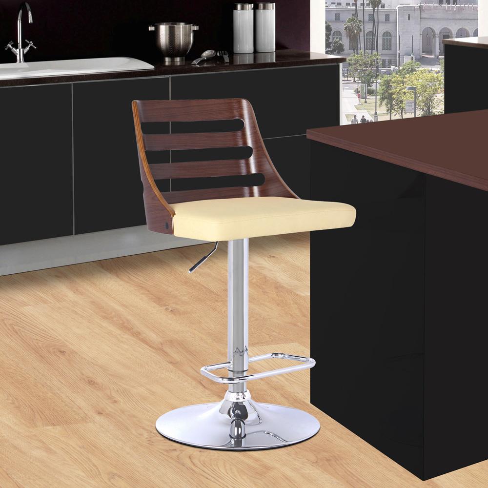 Armen Living - Storm Barstool in Chrome finish with Walnut wood and Cream Faux Leather - LCSTBAWACR veiw 4