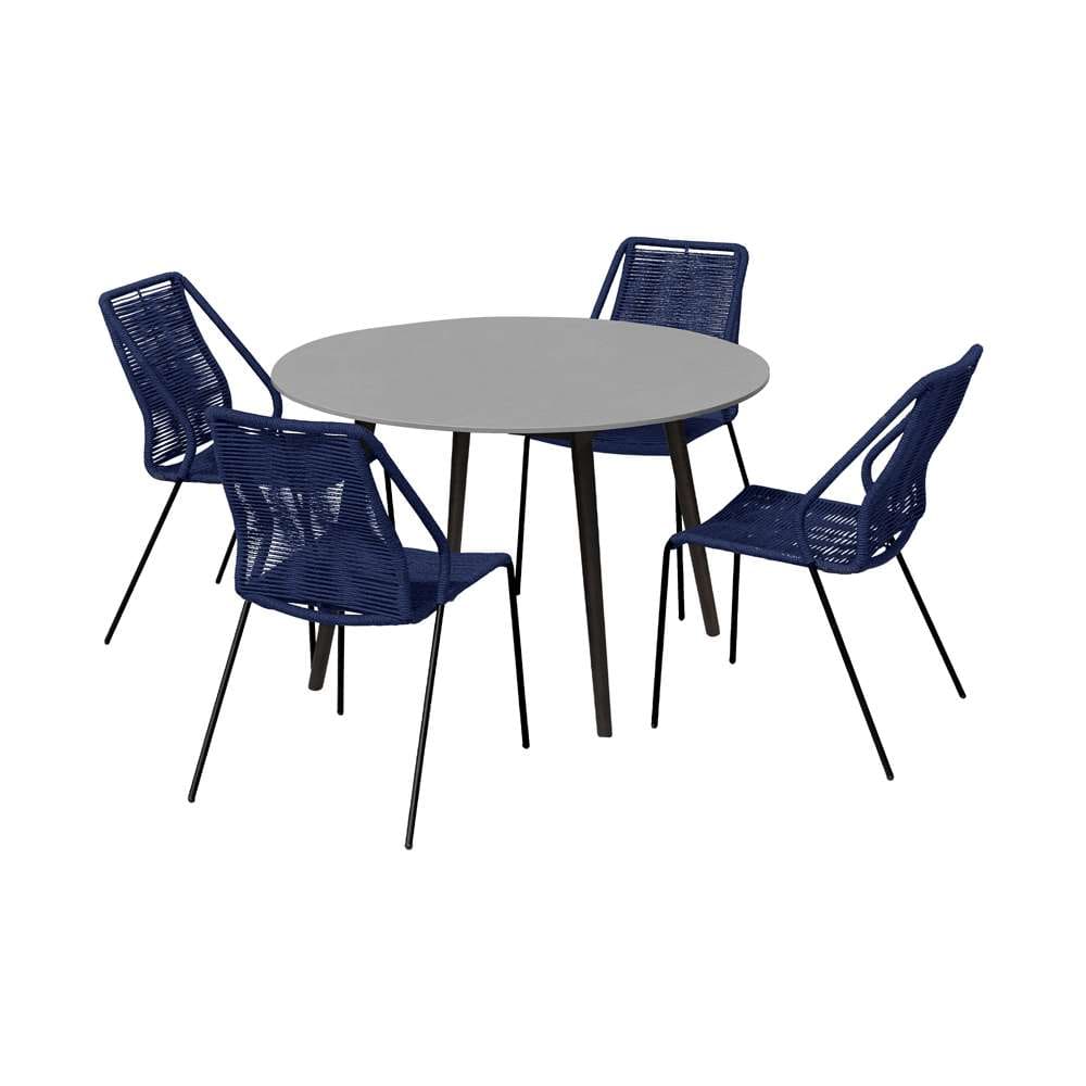 Armen Living - Sydney and Clip Outdoor Patio 5 Piece Dining Set in Blue Rope with Black Eucalyptus Wood - 840254336544 veiw 1