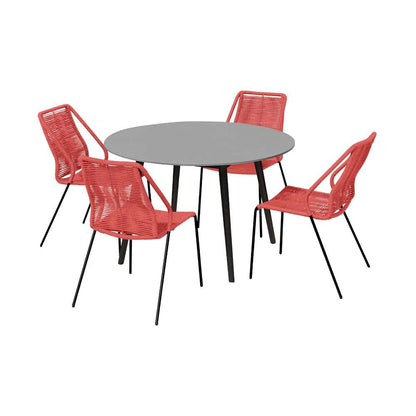 Armen Living - Sydney and Clip Outdoor Patio 5 Piece Dining Set in Brick Red Rope with Black Eucalyptus Wood - 840254336551 veiw 1