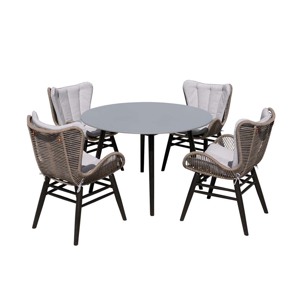 Armen Living - Sydney and Fanny 5 Piece Outdoor Patio Dining Set in Dark Eucalyptus Wood with Truffle Rope and Grey Cushions - 840254335950 veiw 1