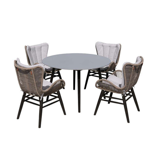 Armen Living - Sydney and Fanny 5 Piece Outdoor Patio Dining Set in Dark Eucalyptus Wood with Truffle Rope and Grey Cushions - 840254335950 veiw 1