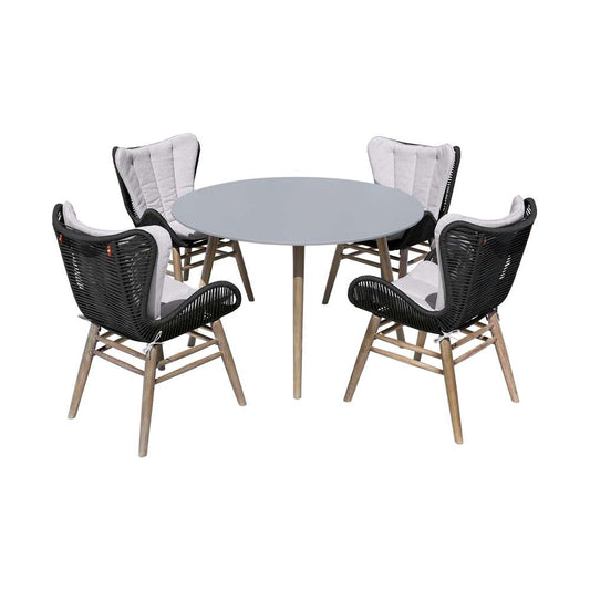 Armen Living - Sydney and Fanny 5 Piece Outdoor Patio Dining Set in Light Eucalyptus Wood with Charcoal Rope and Grey Cushions - 840254335981 veiw 1