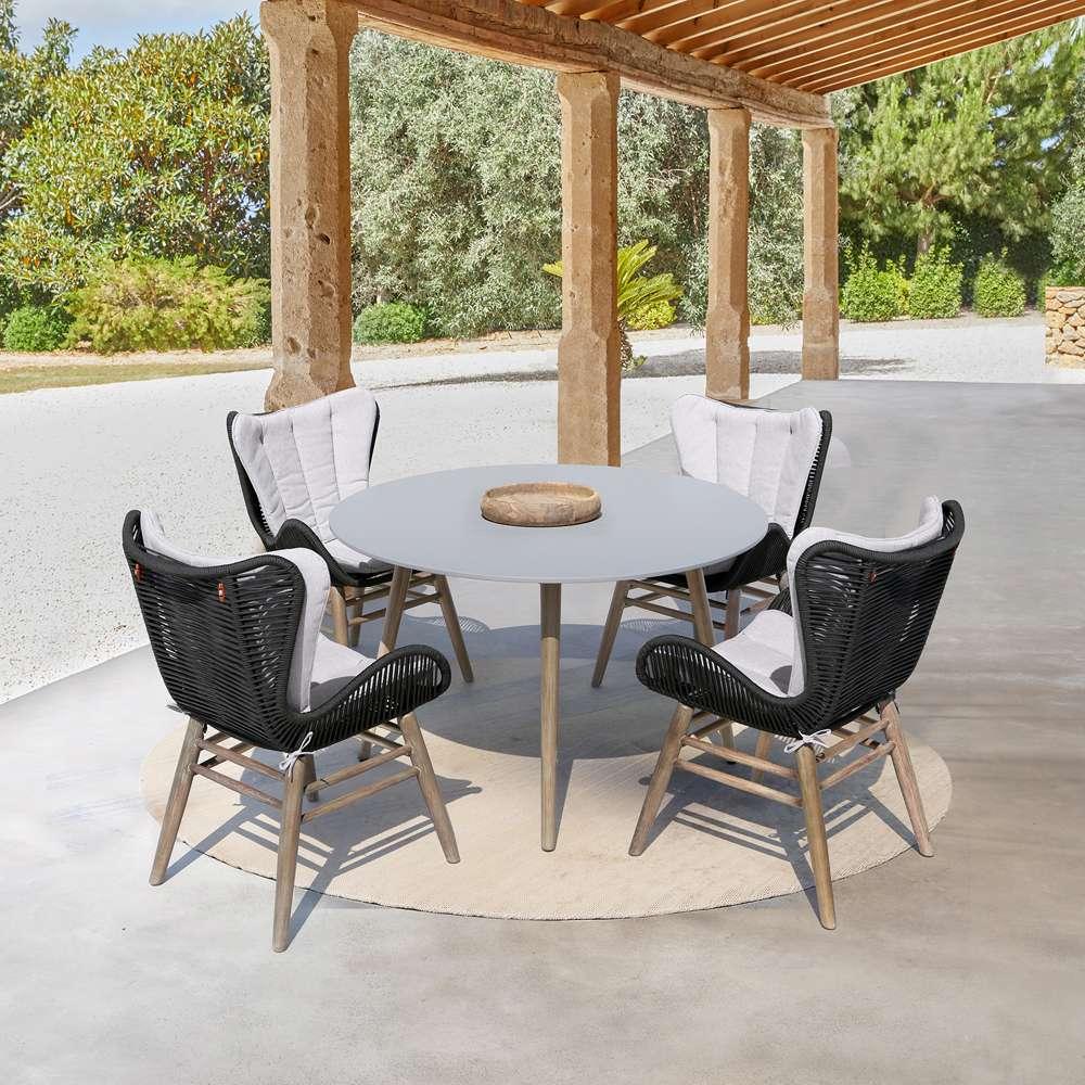 Armen Living - Sydney and Fanny 5 Piece Outdoor Patio Dining Set in Light Eucalyptus Wood with Charcoal Rope and Grey Cushions - 840254335981 veiw 9