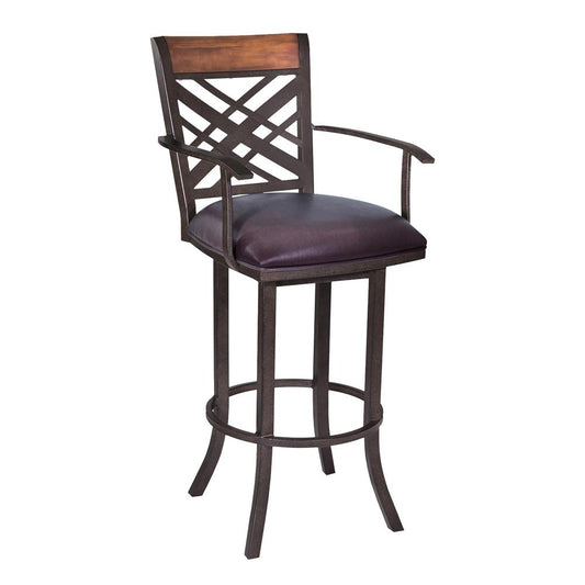 Armen Living - Tahiti  26in Arm Barstool in Auburn Bay finish with Brown Pu upholstery - LCTA26ARBABR veiw 1