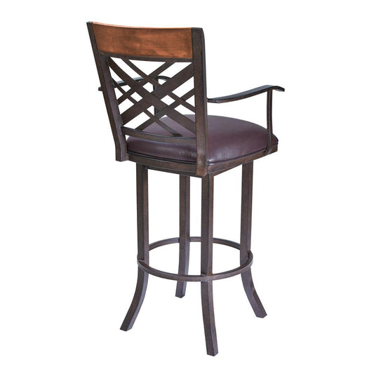 Armen Living - Tahiti  26in Arm Barstool in Auburn Bay finish with Brown Pu upholstery - LCTA26ARBABR veiw 2