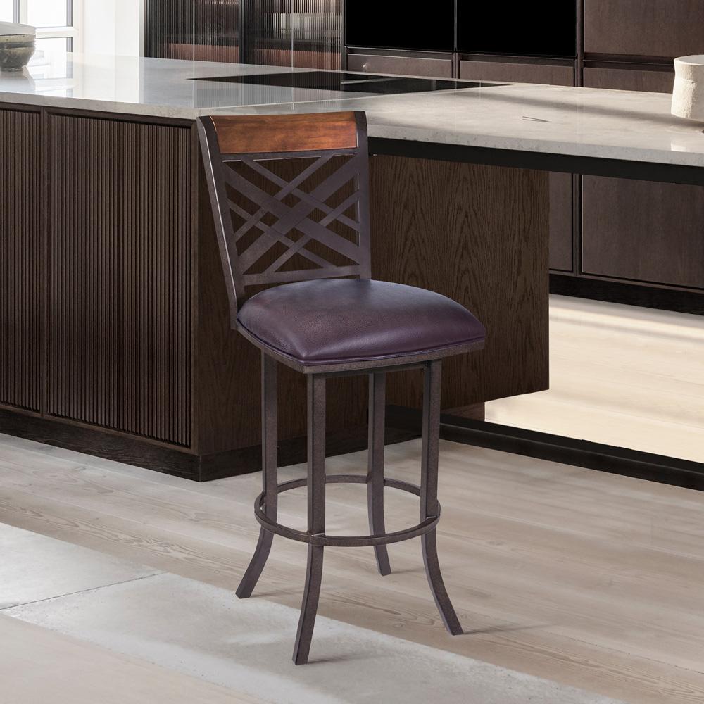 Armen Living - Tahiti  30in Barstool in Auburn Bay finish with Brown Pu upholstery - LCTA30BABR veiw 5