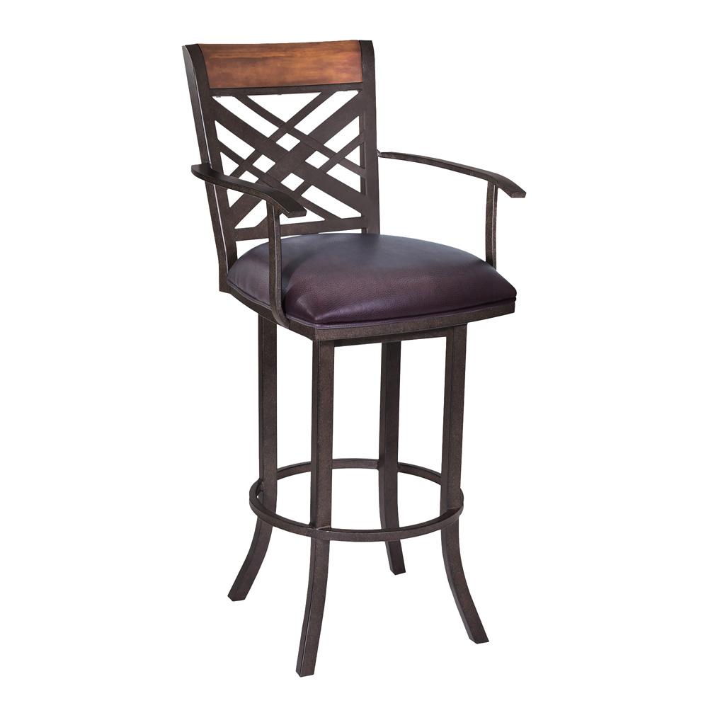 Armen Living - Tahiti 30in Arm Barstool in Auburn Bay finish with Brown Pu upholstery - LCTA30ARBABR veiw 1