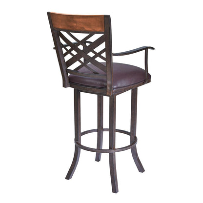 Armen Living - Tahiti 30in Arm Barstool in Auburn Bay finish with Brown Pu upholstery - LCTA30ARBABR veiw 2