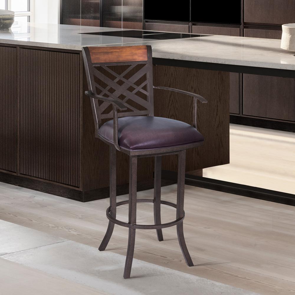 Armen Living - Tahiti 30in Arm Barstool in Auburn Bay finish with Brown Pu upholstery - LCTA30ARBABR veiw 5