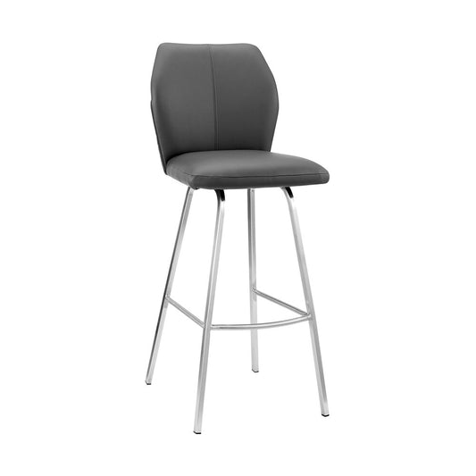Armen Living - Tandy Gray Faux Leather and Brushed Stainless Steel 26in Counter Stool - LCTNBABSGR26 veiw 1