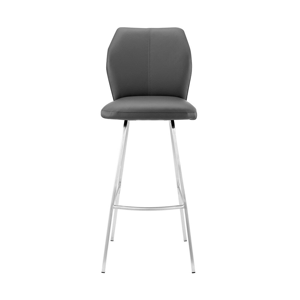 Armen Living - Tandy Gray Faux Leather and Brushed Stainless Steel 26in Counter Stool - LCTNBABSGR26 veiw 2