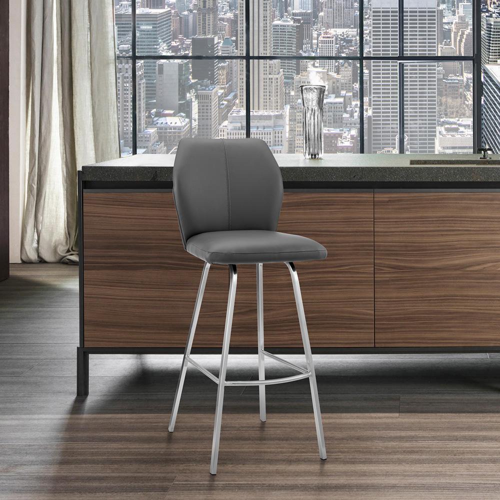 Armen Living - Tandy Gray Faux Leather and Brushed Stainless Steel 26in Counter Stool - LCTNBABSGR26 veiw 10