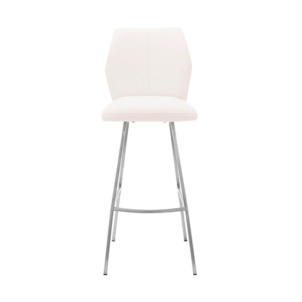 Armen Living - Tandy White Faux Leather and Brushed Stainless Steel 26in Counter Stool - LCTNBABSWH26 veiw 2