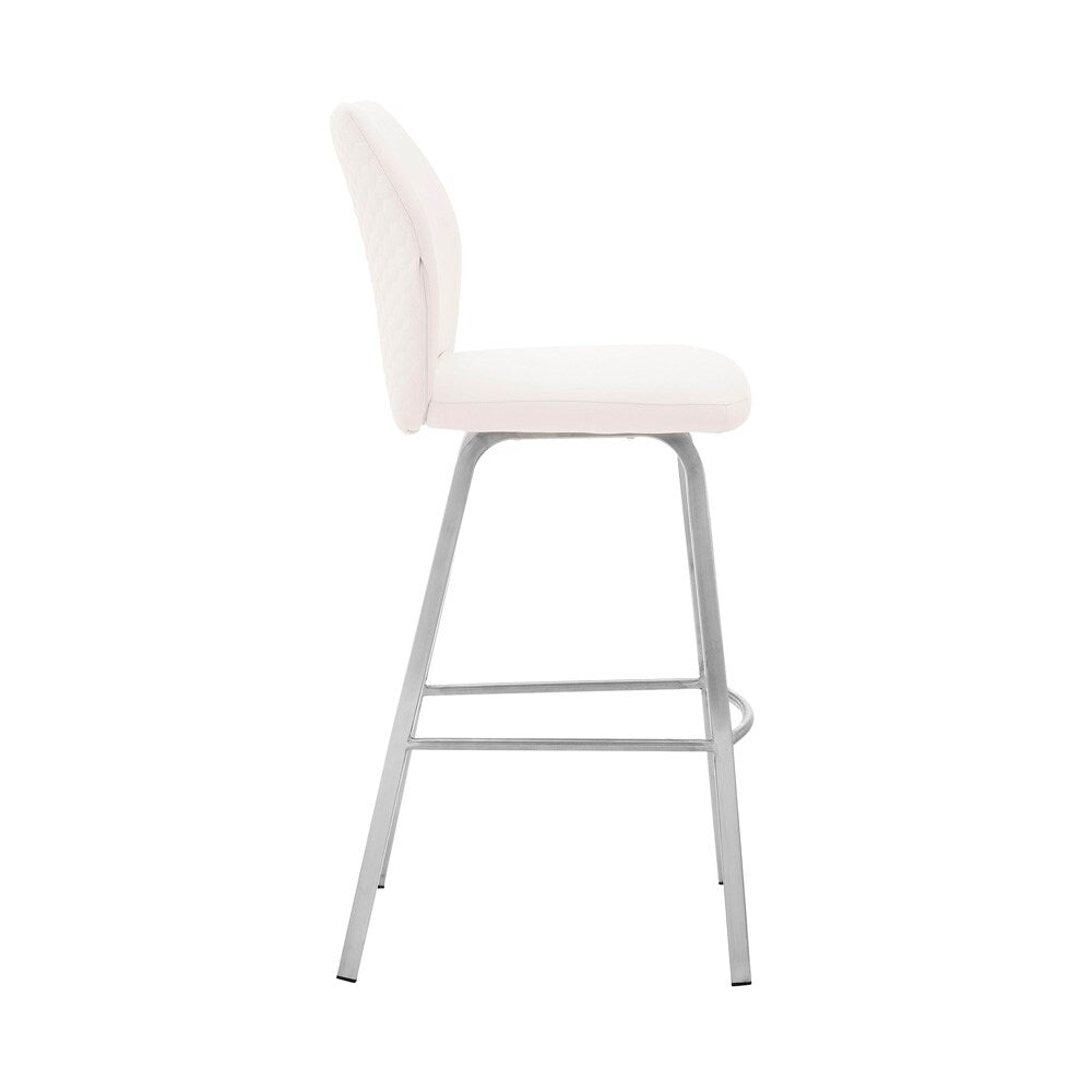 Armen Living - Tandy White Faux Leather and Brushed Stainless Steel 26in Counter Stool - LCTNBABSWH26 veiw 3