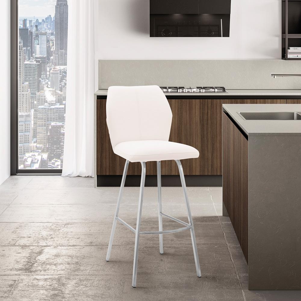 Armen Living - Tandy White Faux Leather and Brushed Stainless Steel 26in Counter Stool - LCTNBABSWH26 veiw 10